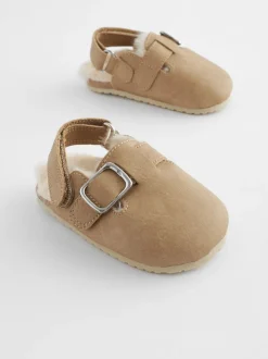 Babyschoenen|Next - Babyklompen (0-18mnd) Naturel met voering van imitatiebont