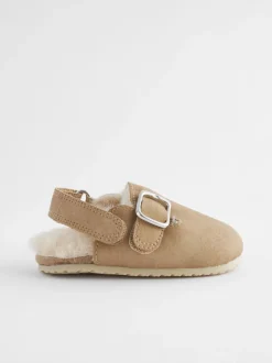 Babyschoenen|Next - Babyklompen (0-18mnd) Naturel met voering van imitatiebont