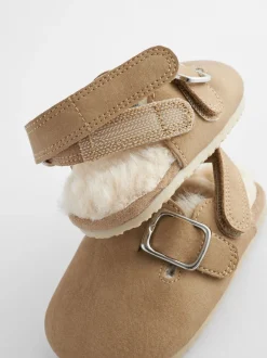 Babyschoenen|Next - Babyklompen (0-18mnd) Naturel met voering van imitatiebont