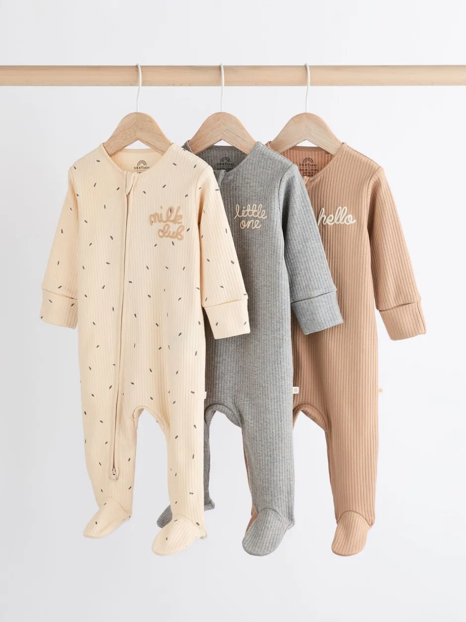 Babypakjes En Babypyjama's|Next Naturel Milk Club - Set van 3 babyslaapzakjes met tweewegrits van 100% katoen (0 mnd - 2 jr)