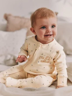 Babypakjes En Babypyjama's|Next Naturel Milk Club - Set van 3 babyslaapzakjes met tweewegrits van 100% katoen (0 mnd - 2 jr)