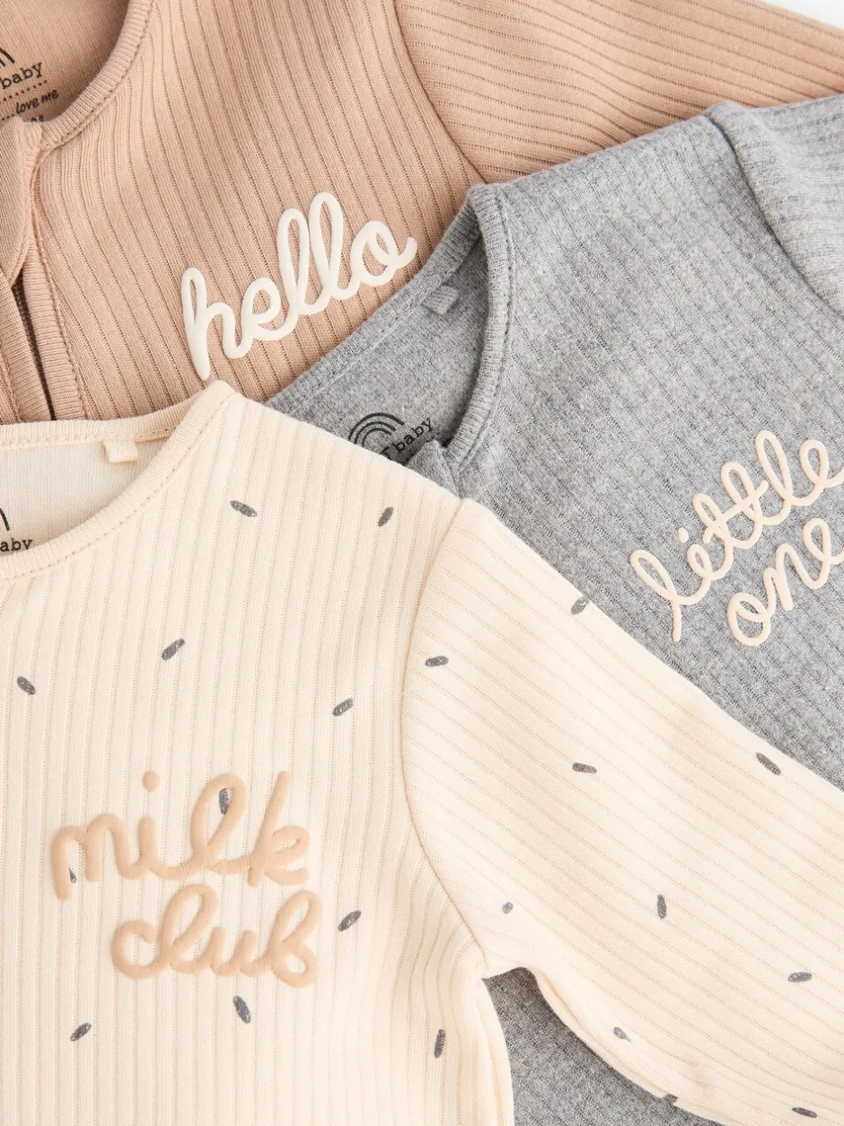 Babypakjes En Babypyjama's|Next Naturel Milk Club - Set van 3 babyslaapzakjes met tweewegrits van 100% katoen (0 mnd - 2 jr)