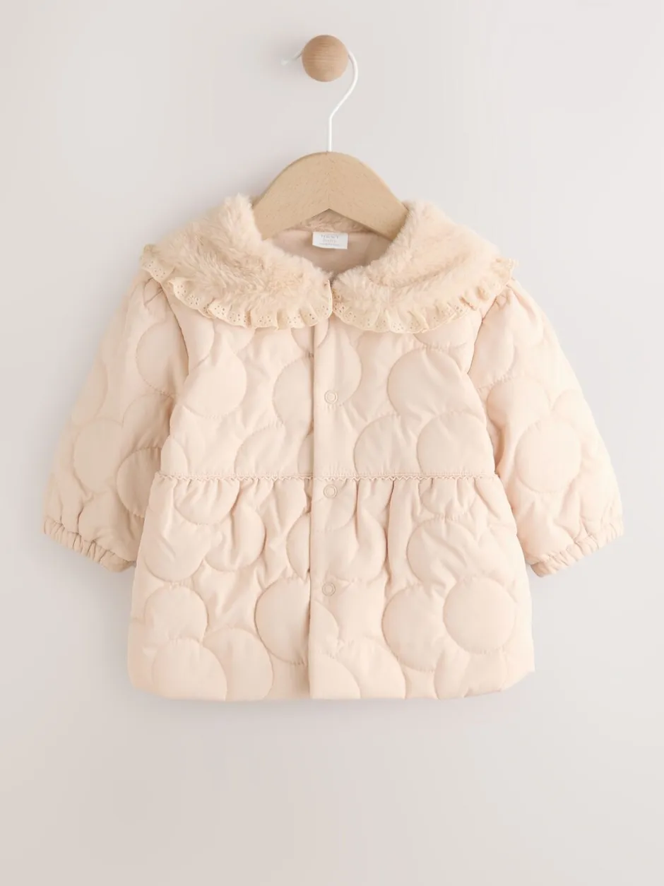 Jassen En Jacks|Next Naturel oversized kraag - Faux Fur Quilted Baby Jacket (0mths-2yrs)