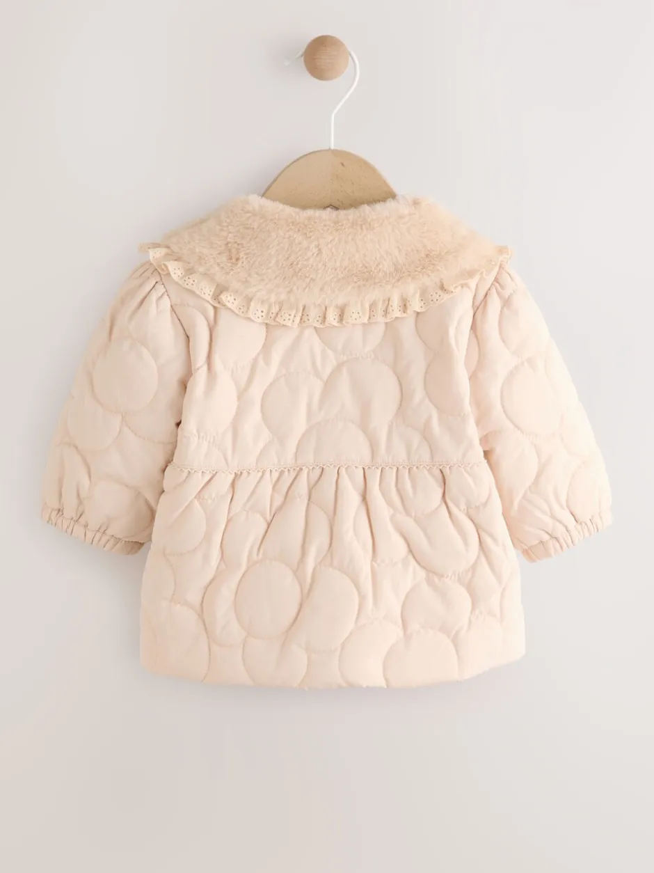 Jassen En Jacks|Next Naturel oversized kraag - Faux Fur Quilted Baby Jacket (0mths-2yrs)