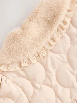 Jassen En Jacks|Next Naturel oversized kraag - Faux Fur Quilted Baby Jacket (0mths-2yrs)