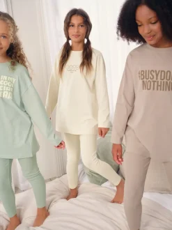Nachtkleding En Pyjama's|Pyjama's|Next - Legging pyjama's verpakking van 3 (3 - 16 jr) Naturel slogan