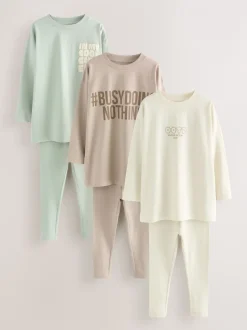 Nachtkleding En Pyjama's|Pyjama's|Next - Legging pyjama's verpakking van 3 (3 - 16 jr) Naturel slogan