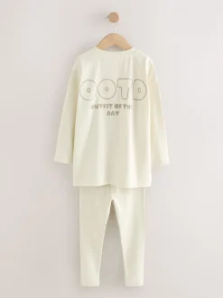 Nachtkleding En Pyjama's|Pyjama's|Next - Legging pyjama's verpakking van 3 (3 - 16 jr) Naturel slogan