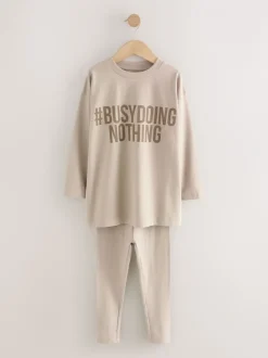 Nachtkleding En Pyjama's|Pyjama's|Next - Legging pyjama's verpakking van 3 (3 - 16 jr) Naturel slogan