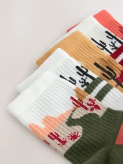 Sokken|Next Naturel Westers - Set van 5 paar geribbelde sokken met verzacht voetbed, katoengehalte en gekleurde boorden