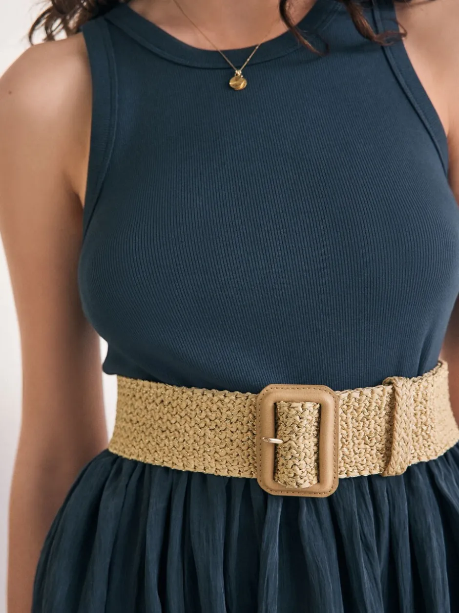 Ceintuurs*Next Naturel/goud - Brede riem met raffia-effect