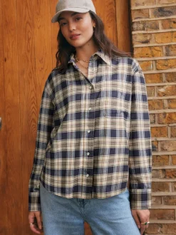 Blouses En Overhemden|Next - Overhemd met lange mouwen Naturel/Marineblauw Ruit