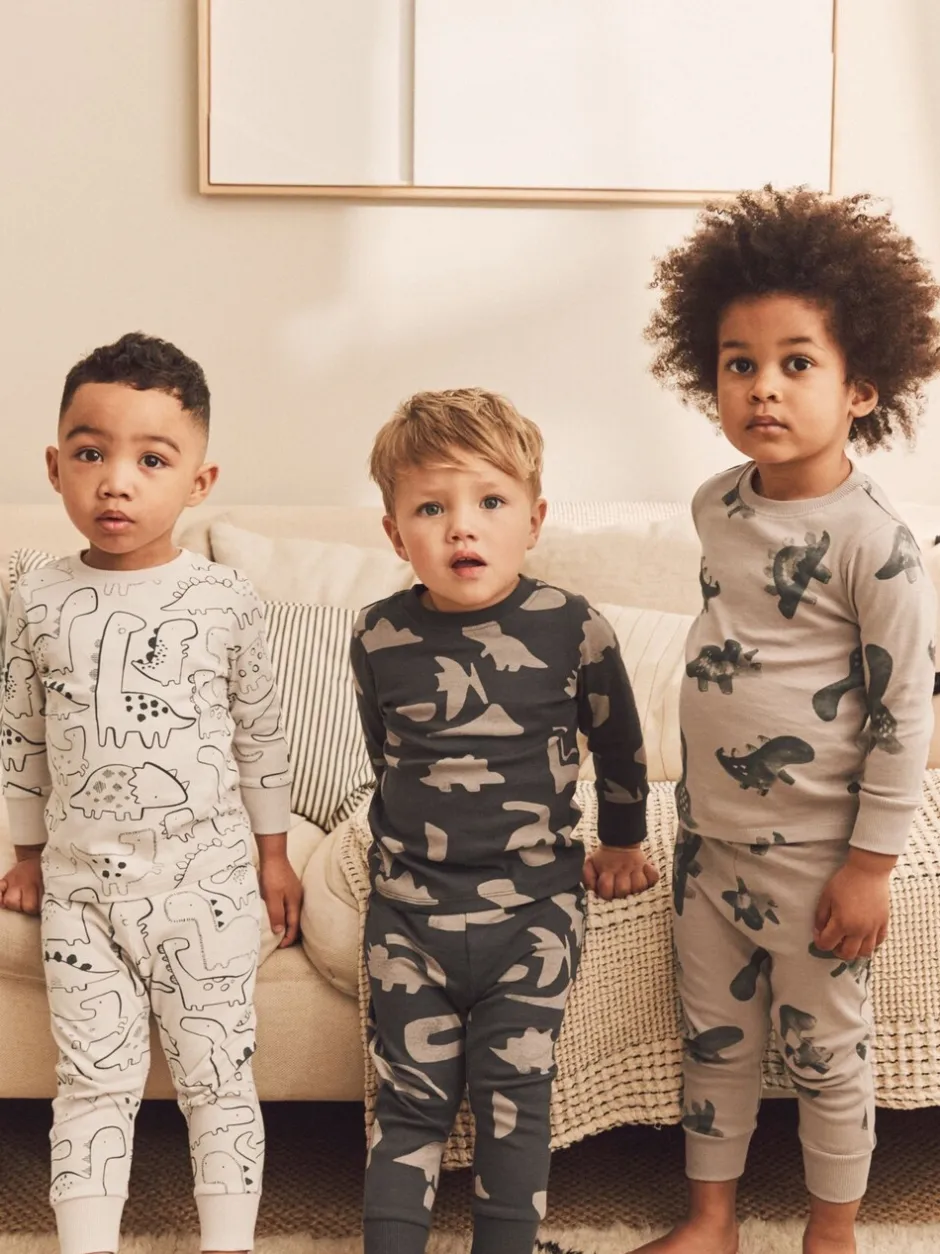 Pyjama's*Next Naturel/zwart dinosaurus - Verpakking van 3 knusse pyjama's (9 mnd-10 jr)