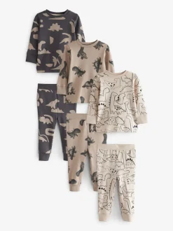 Pyjama's*Next Naturel/zwart dinosaurus - Verpakking van 3 knusse pyjama's (9 mnd-10 jr)