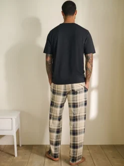 Pyjama's|Loungewear*Next - Jersey pyjama met korte mouwen Naturel/zwart geruit