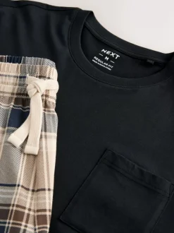 Pyjama's|Loungewear*Next - Jersey pyjama met korte mouwen Naturel/zwart geruit