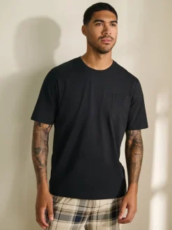 Pyjama's|Loungewear*Next - Jersey pyjama met korte mouwen Naturel/zwart geruit