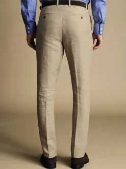 Formele Broek|Charles Tyrwhitt - slim fit 100% linnen broek Natuurlijk
