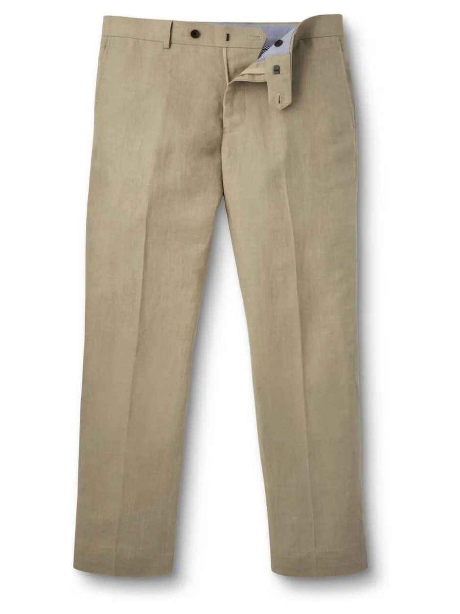 Formele Broek|Charles Tyrwhitt - slim fit 100% linnen broek Natuurlijk