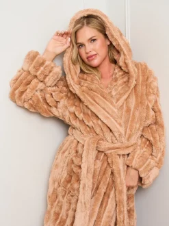 Badjassen*Jim Jam the Label - Chocolate Ribbed Dressing Brown Gown Natuurlijk