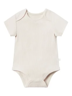 Rompertjes En Hemdjes*Mori - Ribbed Stretch Short Sleeve Bodysuit Natuurlijk
