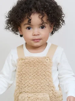 Rompertjes En Hemdjes|The Little Tailor - - Set van dikke tuinbroek van sherpafleece en body voor baby's Natuurlijk