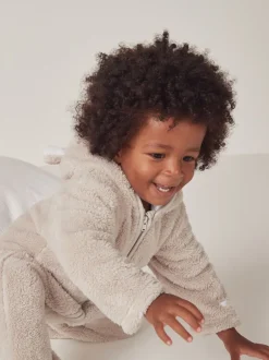 Rompertjes En Tuinbroeken*The White Company - - Kiezelkleurig fleece romperpakje Natuurlijk
