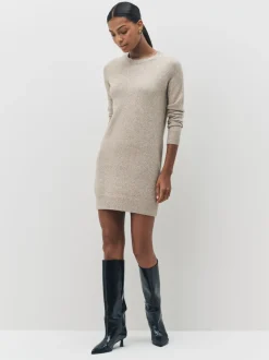 Gebreide Kleding|Jurken*VERO MODA - zacht aanvoelende gebreide trui-jurk met ronde hals Natuurlijk
