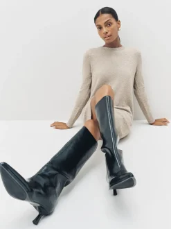 Gebreide Kleding|Jurken*VERO MODA - zacht aanvoelende gebreide trui-jurk met ronde hals Natuurlijk