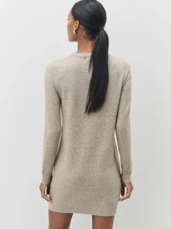 Gebreide Kleding|Jurken*VERO MODA - zacht aanvoelende gebreide trui-jurk met ronde hals Natuurlijk