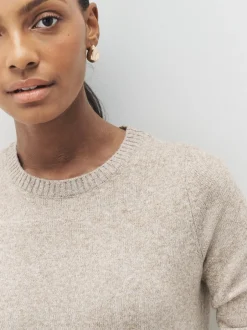 Gebreide Kleding|Jurken*VERO MODA - zacht aanvoelende gebreide trui-jurk met ronde hals Natuurlijk