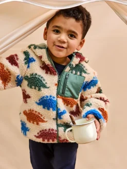 Jassen, Jacks En Kinderwagenpakjes|Jassen En Jacks|Jojo Maman Bébé - Checkerboard Hooded Borg Jacket Natuurlijke Stegosaurus