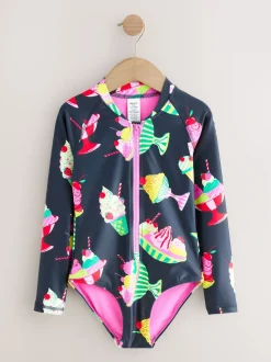 Badkleding|Next Navy Blue Ice Cream - Long Sleeve Sunsafe Swimsuit (3mths-16yrs)
