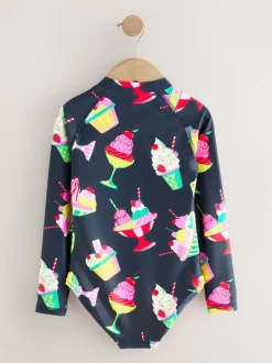 Badkleding|Next Navy Blue Ice Cream - Long Sleeve Sunsafe Swimsuit (3mths-16yrs)