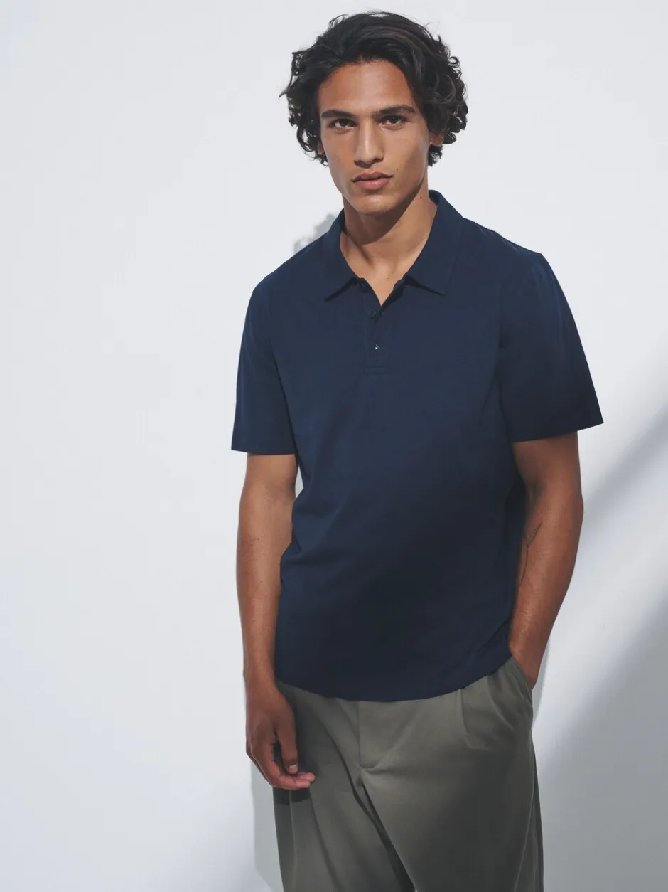 Poloshirts*The Set - 3 Pack Short Sleeve Cotton Jersey Polo Shirts Navy Blue/Brown/White