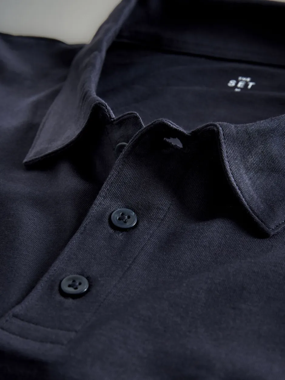 Poloshirts*The Set - 3 Pack Short Sleeve Cotton Jersey Polo Shirts Navy Blue/Brown/White