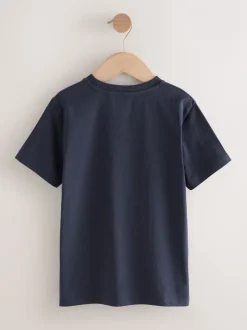 T-Shirts|Tops|Next Navy Digi Happy Face - T-shirt met normale pasvorm, korte mouwen en all-over print (3-16jr)
