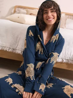 Alle Nacht- En Loungekleding|Badjassen*Next Navy Hamish The Highland Cow - Cosy Lightweight Dressing Gown