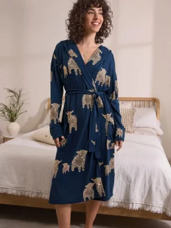 Alle Nacht- En Loungekleding|Badjassen*Next Navy Hamish The Highland Cow - Cosy Lightweight Dressing Gown