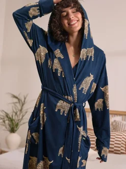 Alle Nacht- En Loungekleding|Badjassen*Next Navy Hamish The Highland Cow - Cosy Lightweight Dressing Gown