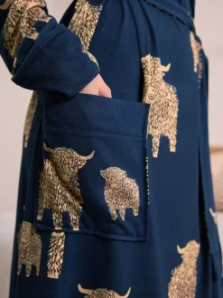 Alle Nacht- En Loungekleding|Badjassen*Next Navy Hamish The Highland Cow - Cosy Lightweight Dressing Gown