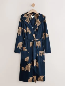 Alle Nacht- En Loungekleding|Badjassen*Next Navy Hamish The Highland Cow - Cosy Lightweight Dressing Gown