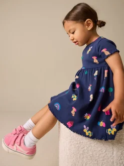 Jurken|Jurken|Next - Short Sleeve Ribbed Dress (3mths-7yrs) Navy Pets