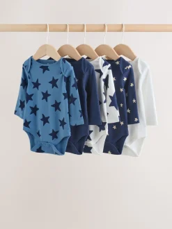Rompertjes En Hemdjes|Rompertjes En Hemdjes*Next Navy Star - Set van 5 rompertjes met lange mouwen