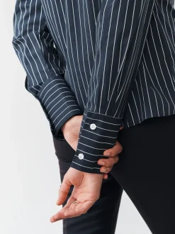 Blouses En Overhemden|Next - Fitted Stretch Essential Long Sleeve Shirts 2 Pack Navy Stripe/Burgundy Stripe