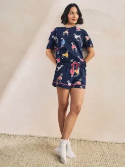 Pyjama's|Loungewear|Next Navy Whippet - Set van 100% katoenen shortpyjama