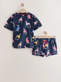 Pyjama's|Loungewear|Next Navy Whippet - Set van 100% katoenen shortpyjama