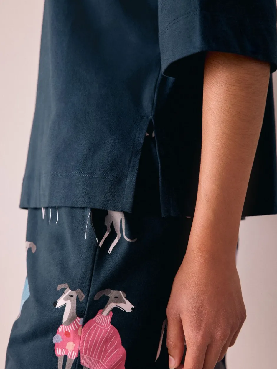 Pyjama's|Loungewear*Next Navy Whippet - Tricot pyjama met korte mouwen
