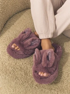 Pantoffels*Next Nertsgrijs/bruin - Bunny Faux Fur Slider Slippers