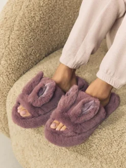 Pantoffels*Next Nertsgrijs/bruin - Bunny Faux Fur Slider Slippers